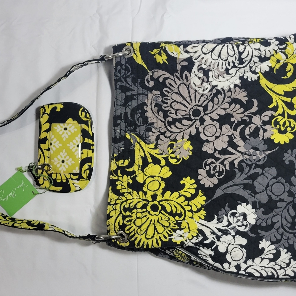Vera Bradley Baroque holiday lot yellow black tote & Clip zip ID baroque Retired